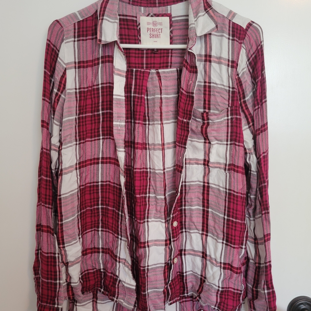 Red and White Button Down Flannel
